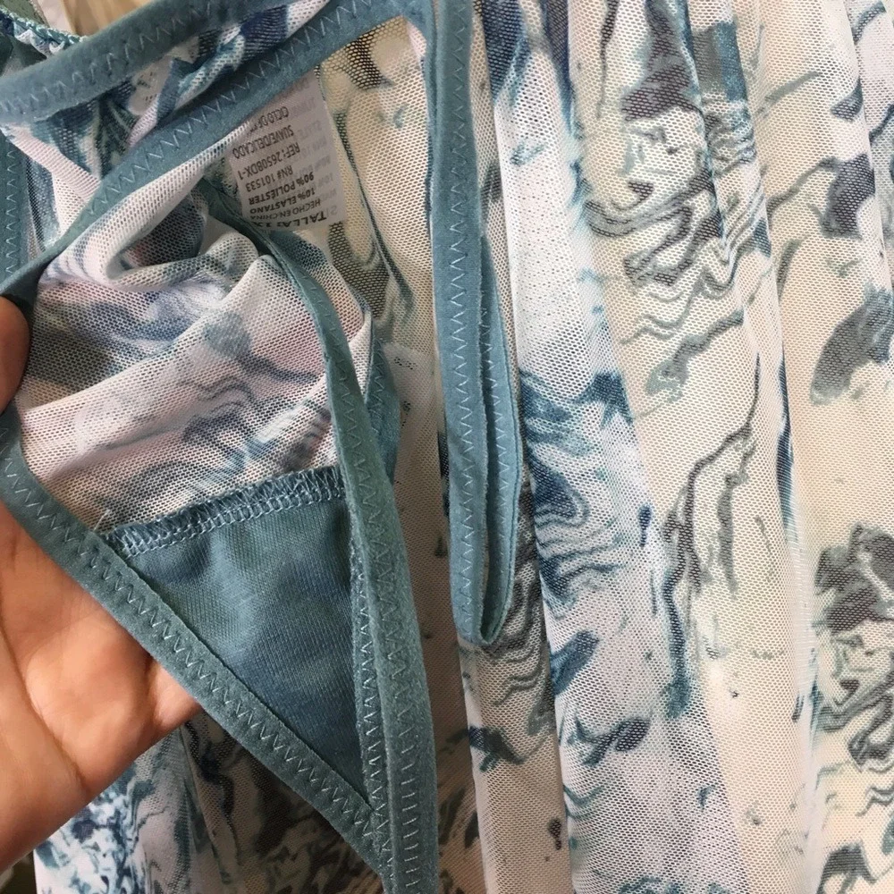 NEW Spree Intimates Teal Blue Marble Mesh Floral Lace‎ Babydoll Lingerie Set 1X